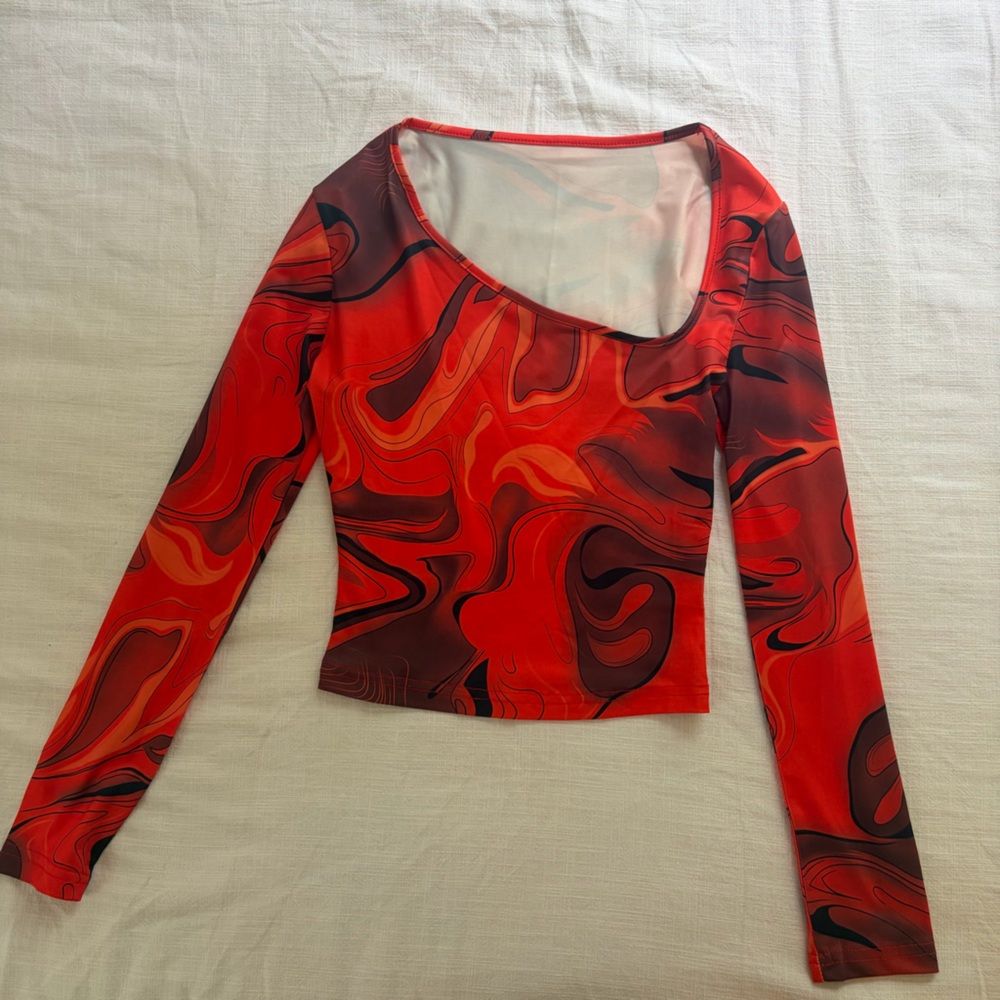 Orange Swirl Long Sleeve Crop Top